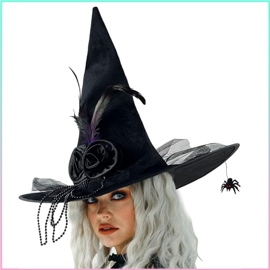 Velvet Witch Hat with Decorations for Halloween Party Costume Accessory — QIUOLA | qiuola.com