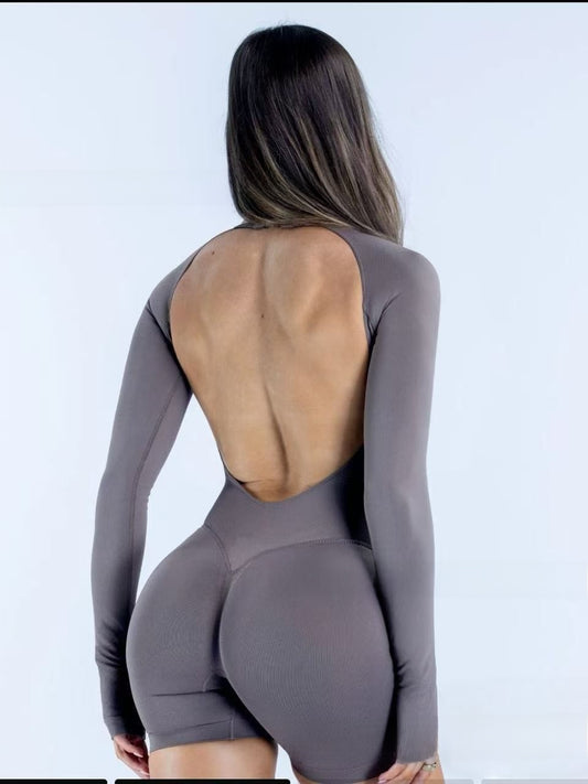 Women's Seamless Long-Sleeve Backless Yoga Jumpsuit — QIUOLA | qiuola.com