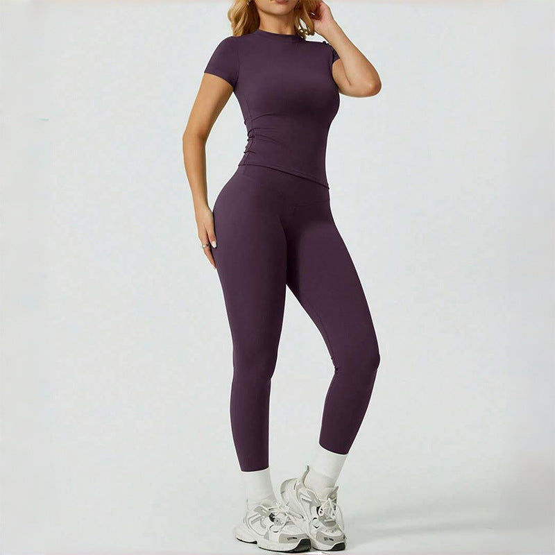 Women's Two-Piece Yoga Set – Short-Sleeve Top & Straight-Leg Pants — QIUOLA | qiuola.com