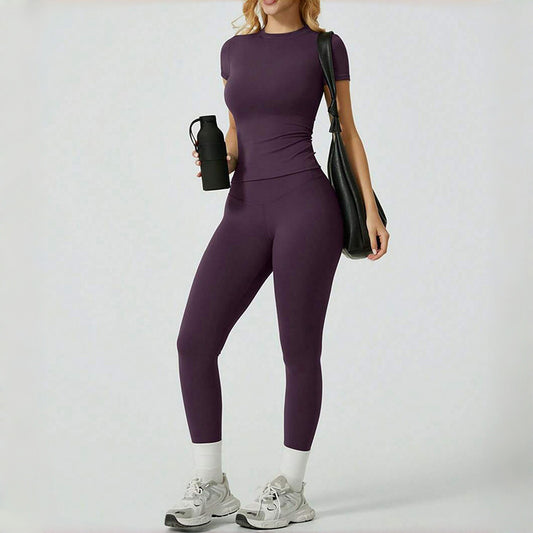 Women's Two-Piece Yoga Set – Short-Sleeve Top & Straight-Leg Pants — QIUOLA | qiuola.com
