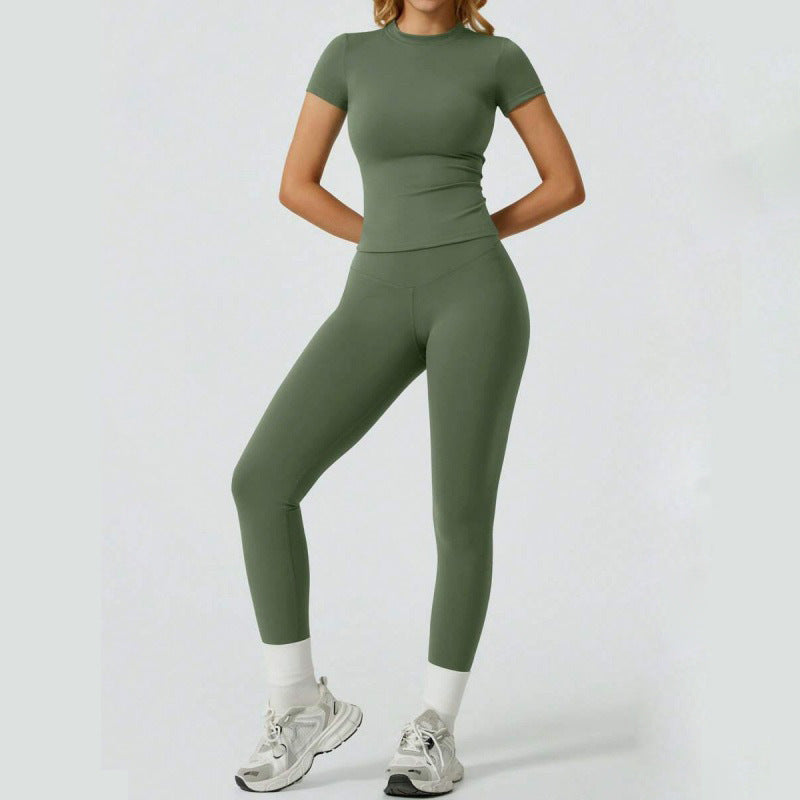 Women's Two-Piece Yoga Set – Short-Sleeve Top & Straight-Leg Pants — QIUOLA | qiuola.com