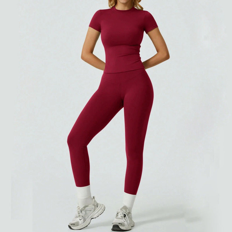 Women's Two-Piece Yoga Set – Short-Sleeve Top & Straight-Leg Pants — QIUOLA | qiuola.com