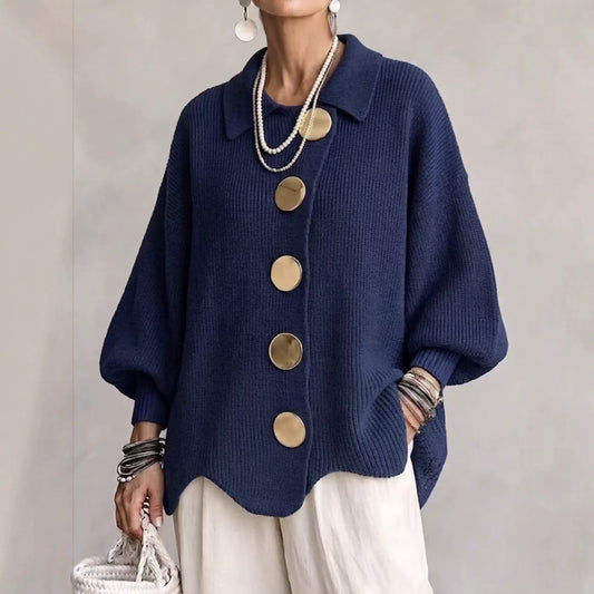 Women's Relaxed-Fit Long-Sleeve Knit Sweater with Button Detail — QIUOLA | qiuola.com