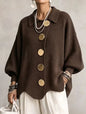 Women's Relaxed-Fit Long-Sleeve Knit Sweater with Button Detail — QIUOLA | qiuola.com