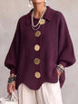 Women's Relaxed-Fit Long-Sleeve Knit Sweater with Button Detail — QIUOLA | qiuola.com